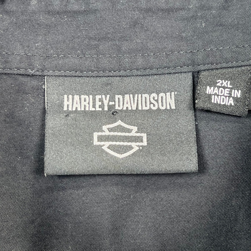 Harley-Davidson Button Up Shirt Mens 2XL Black Long Sleeve Embroidered Logo - Picture 3 of 11